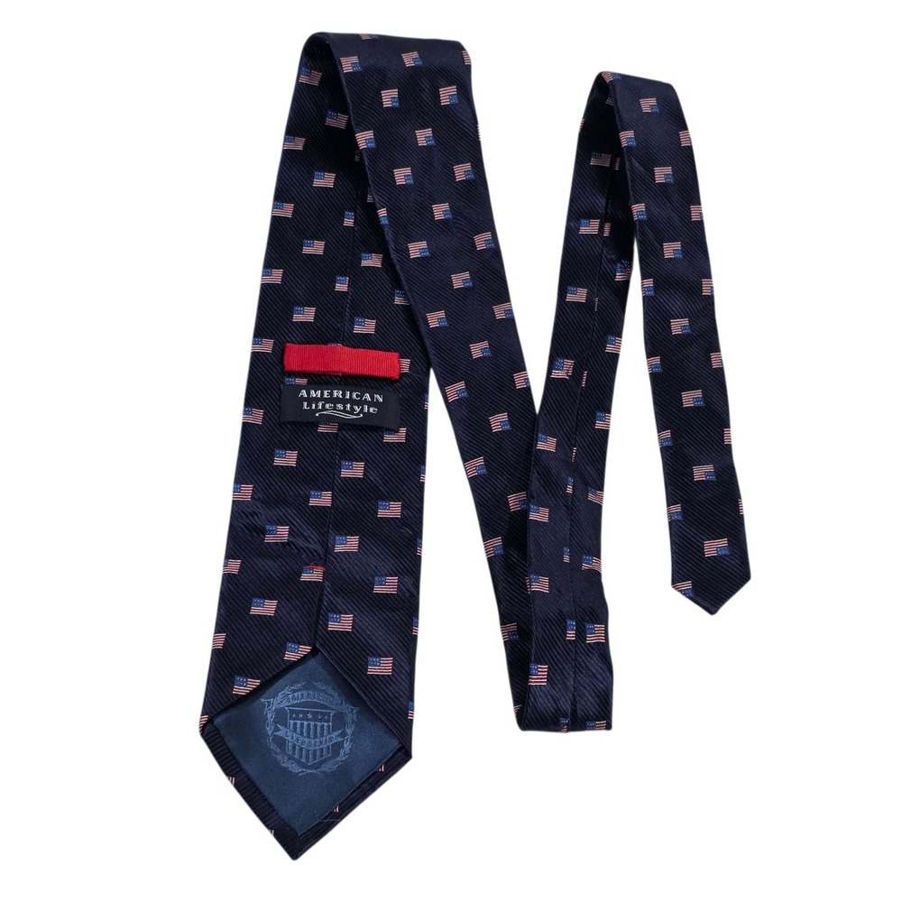 AMERICAN LIFESTYLE Navy Blue USA Flag Silk Neck Tie Men's‎ Formal Patriotic